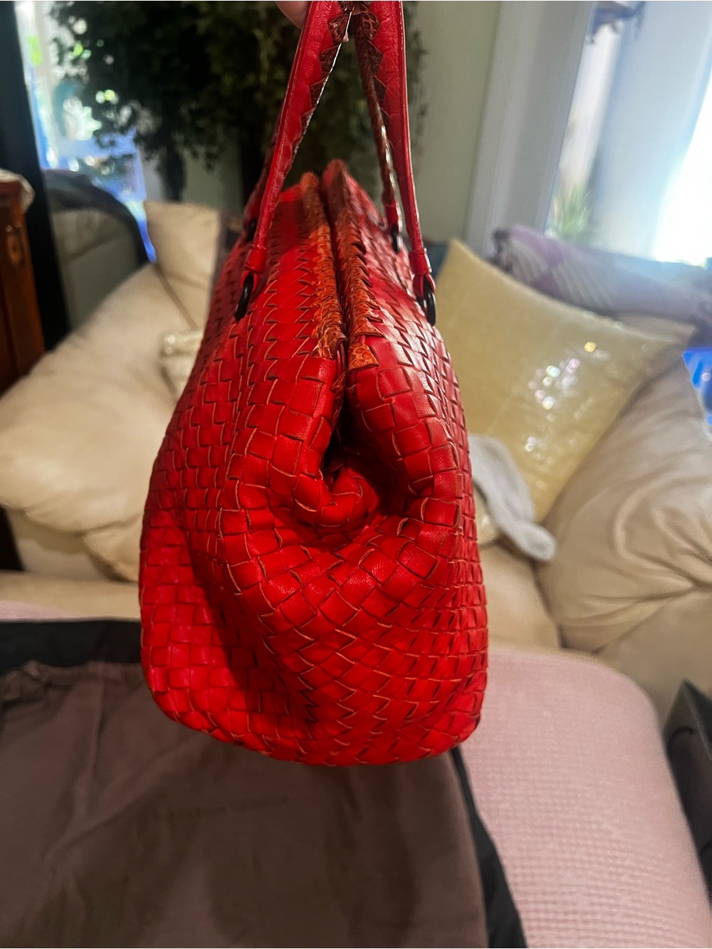 BOTTEGA VENETA Intrecciato Leather Brick Tote with Python Detailing AUTHENTIC - Picture 3 of 17